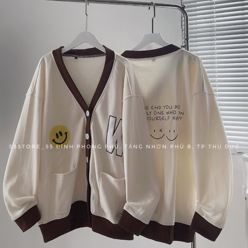 Áo khoác CARDIGAN nỉ W màu xanh viền form rộng unisex nam nữ