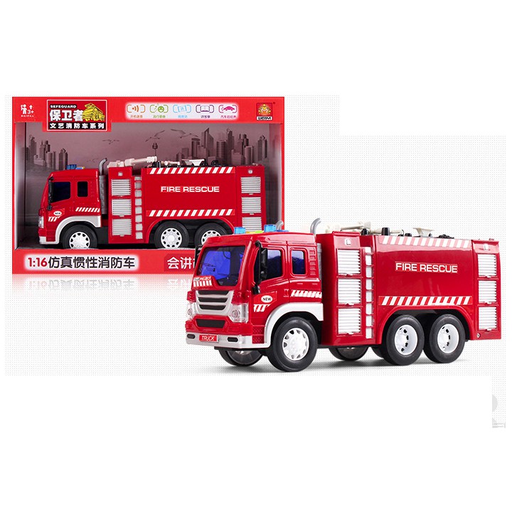 Xe cứu hỏa tỉ lệ 1:16 Mô hình vòi phun xe đồ chơi trẻ em bằng nhựa cao cấp có đèn và âm thanh