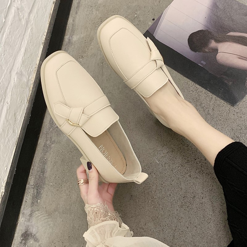 Giày da lười nữ đế 3cm thắt nơ đơn giản style công sở thanh lịch - Có ảnh thật