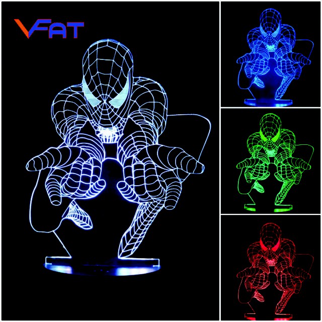 Spiderman, người nhện, Đèn 3D led, đèn ngủ 16 màu đặc biệt tặng kèm điều khiển,dây nguồn cho30 khách hàng đầu tiên, VFAT