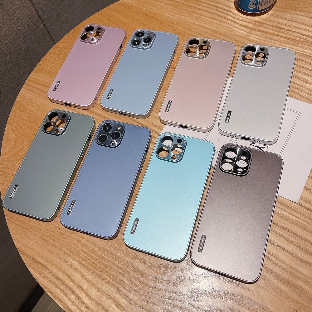 Ốp Điện Thoại Kim Loại Nhôm Siêu Mỏng Màu Trơn Cho iPhone 7 8 Plus X Xs Max Xr 13 11 12 Pro Max