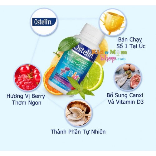 Vitamin D3 và Canxi cho bé [Úc] Ostelin Kids - 90 viên nhai - Cho bé từ 2 tuổi