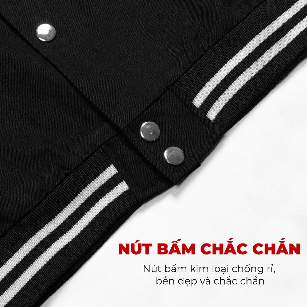 Áo khoác nam varsity kaki đen 2 lớp chính hãng HIDDLE | H04-AK2