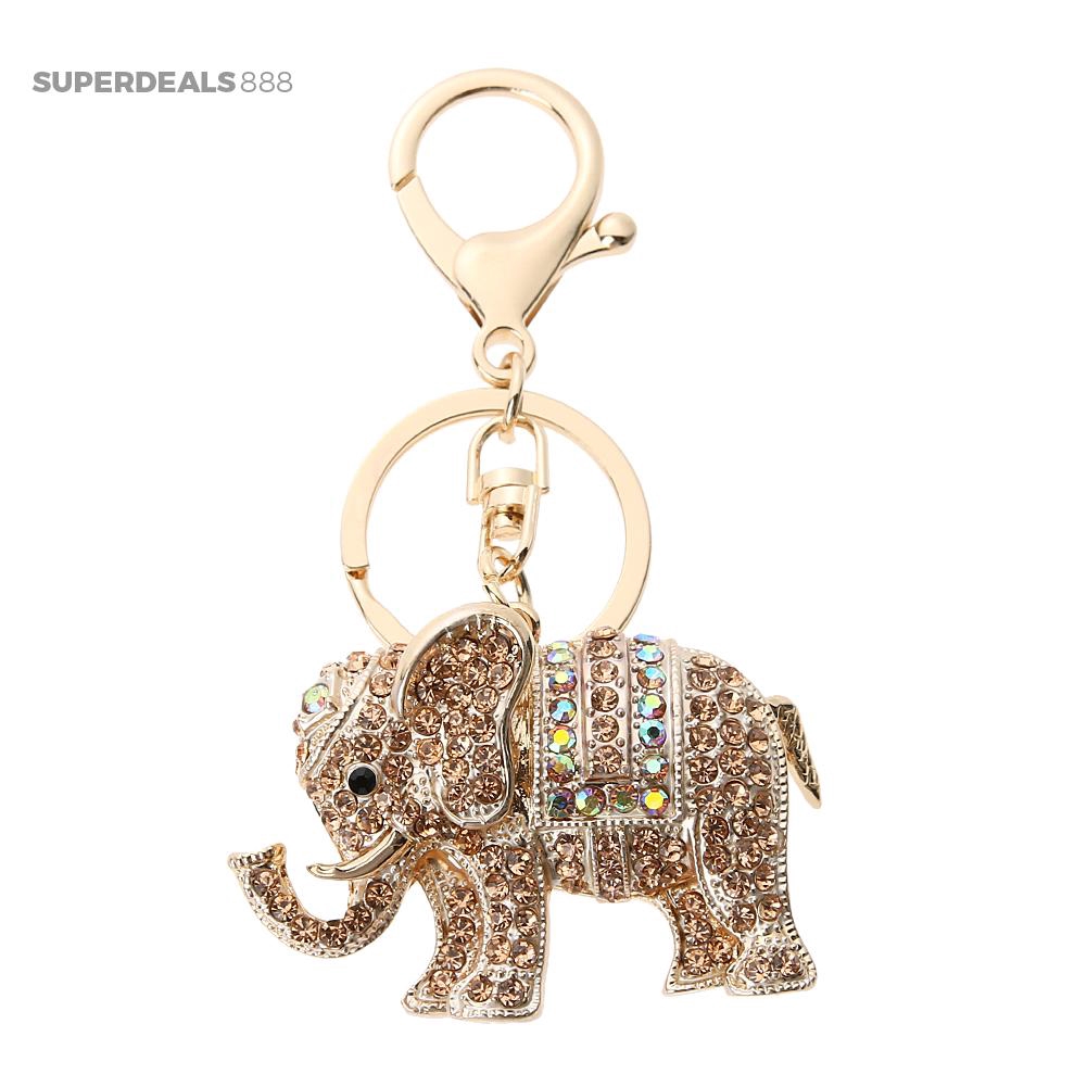 Móc khóa phối hình con voi đính đá thiết kế thời trang