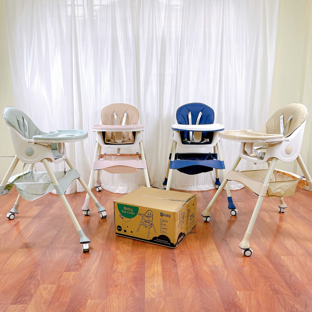 Ghế ăn dặm cho bé 9BABY gấp gọn có đệm + bánh xe