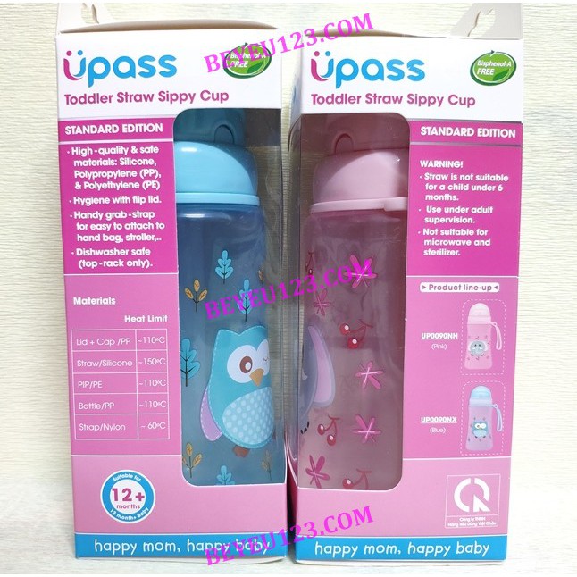 Bình uống nước 300ml có ống hút silicone mềm cho bé Upass UP0090N (Made in Thailand)