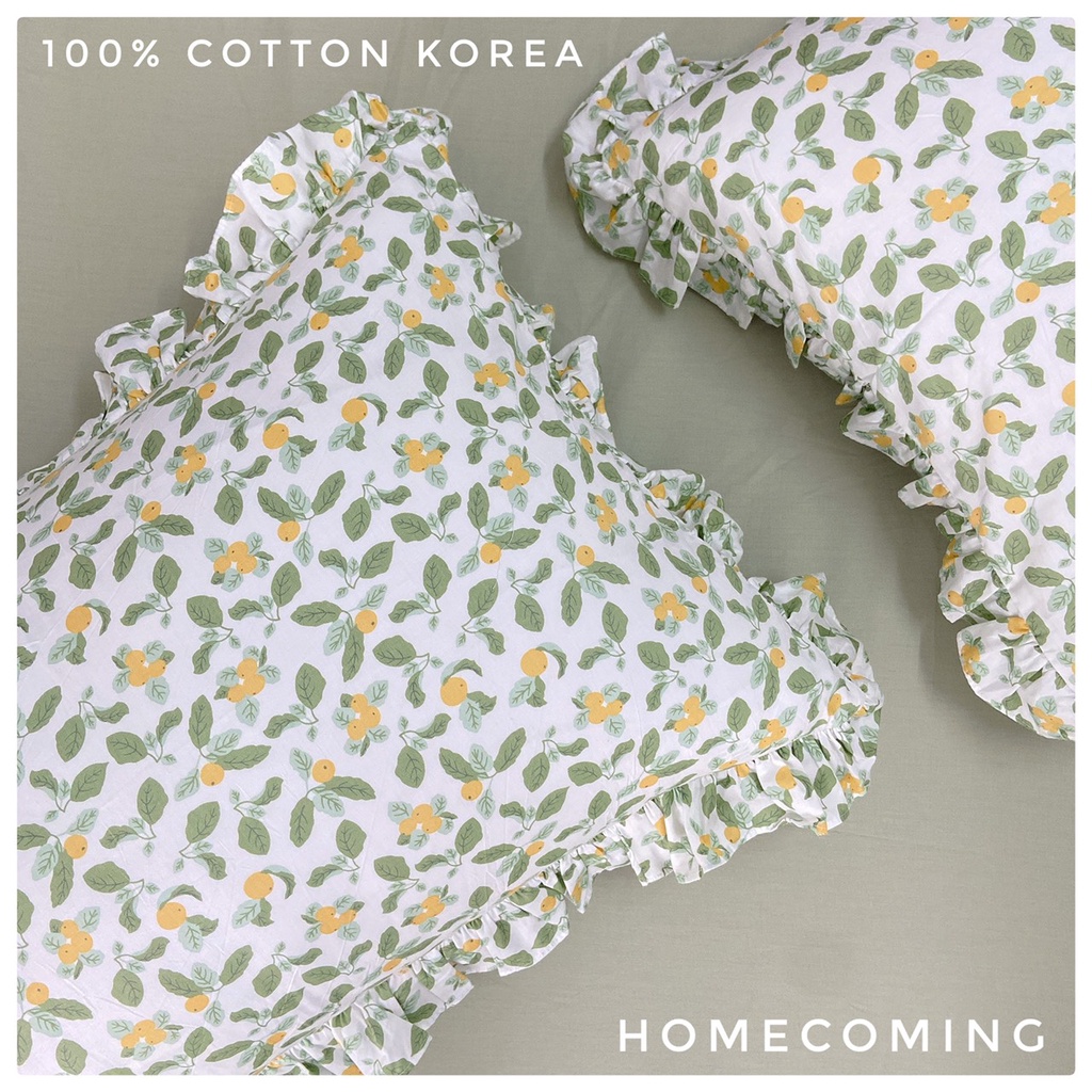 Vỏ gối nằm cotton Hàn thiết kế vintage hoa nhí viền bèo ren kích thước 50x70cm 45x65cm thương hiệu Homecoming