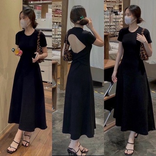 Đầm midi đen cutout lưng - kèm video