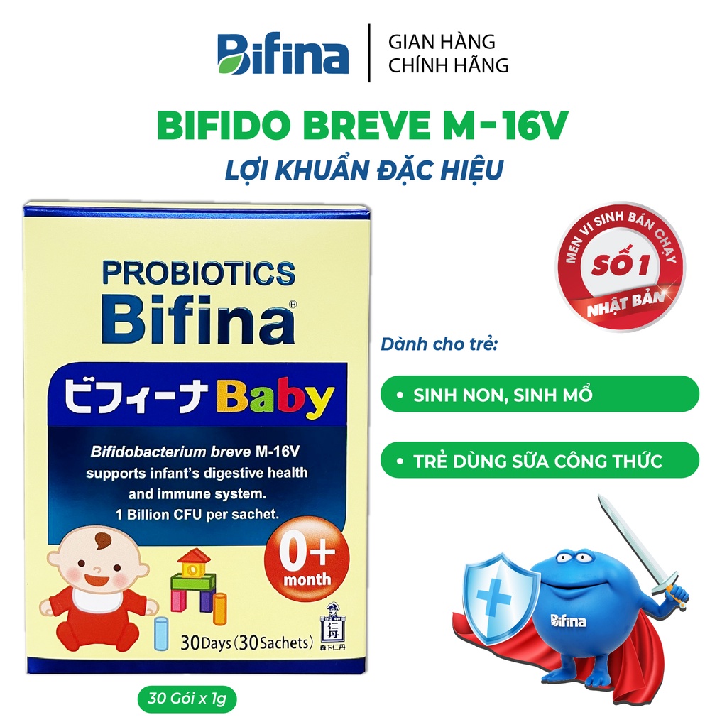 Bifina Baby Nhật Bản - Hộp 30 gói - Phòng ngừa biến chứng cho trẻ sinh non, sinh mổ, dùng sữa công thức