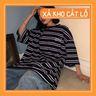 {dhtn}(CHÍNH HÃNG) Áo Thun Nữ Tay Ngắn Kẻ Sọc Ngang Phong Cách Hàn Quốc qa0208