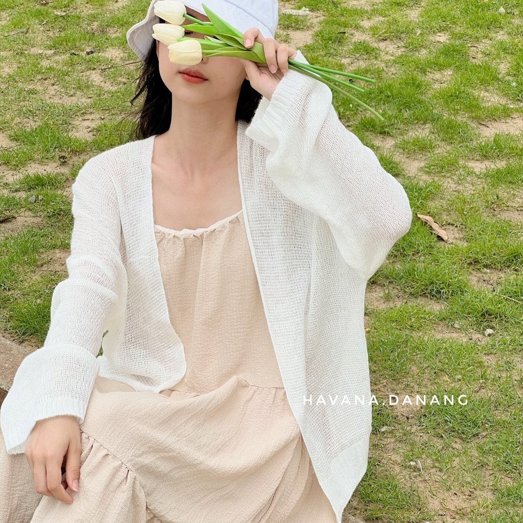 Áo khoác cardigan len mỏng, áo khoác nữ dài tay phong cách Hàn Quốc