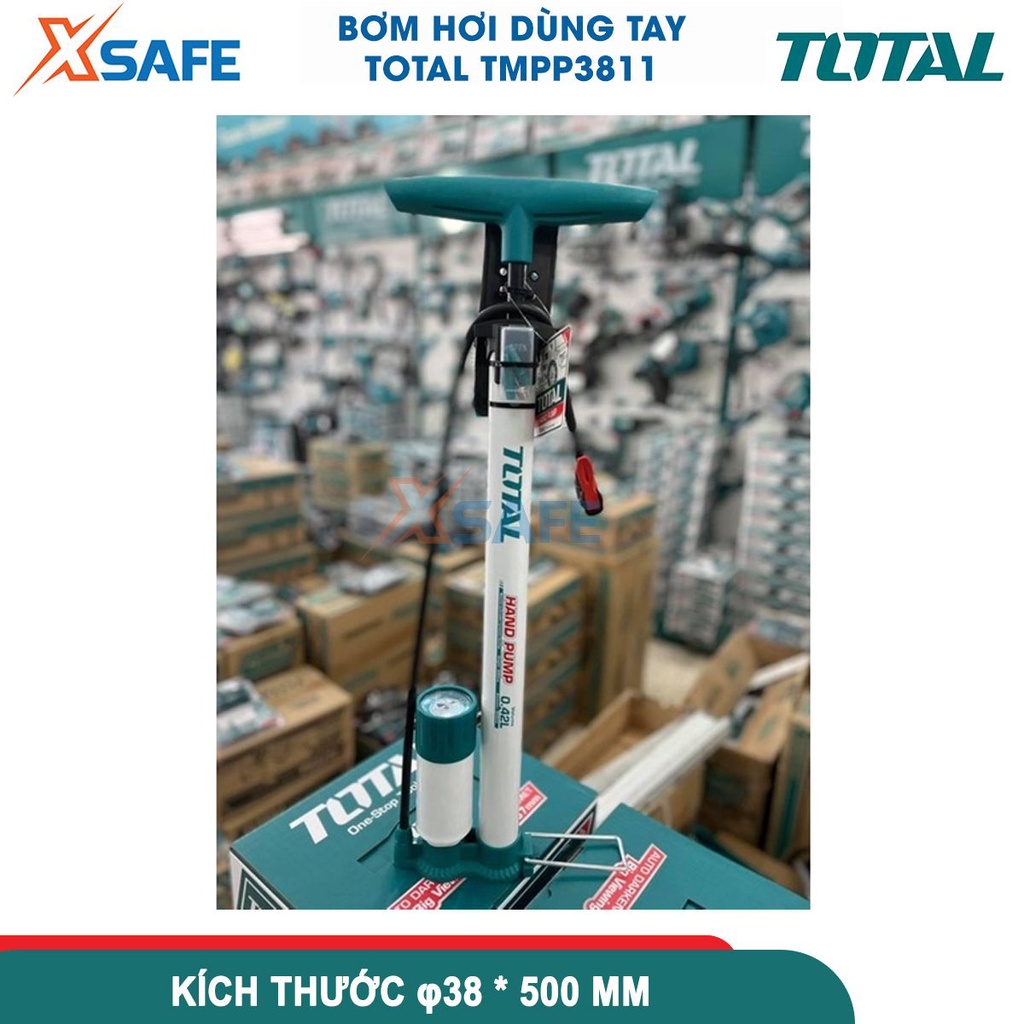 Bơm hơi dùng tay TOTAL TMPP3811, kích thước: φ38x500mm, ống bền áp suất cao, đầu phù hợp với Schrader, Presta ,Dunlop