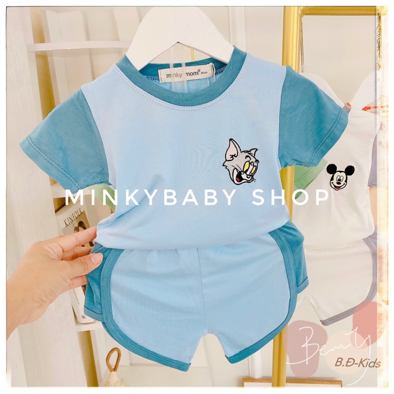 Bộ Thun Lạnh Cộc Tay MinkyMom In gấu Cho Bé Trai Bé Gái ,cộc đô