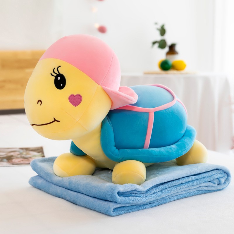 Chăn Gối Ngủ Văn Phòng 𝗗𝗔𝗜𝗤𝗨𝗔𝗡𝗚𝗚𝗥𝗢𝗨𝗣 Gấu Bông Có Mền - Chăn Gối Văn Phòng 3in1 Hình Thú - Rùa Vàng
