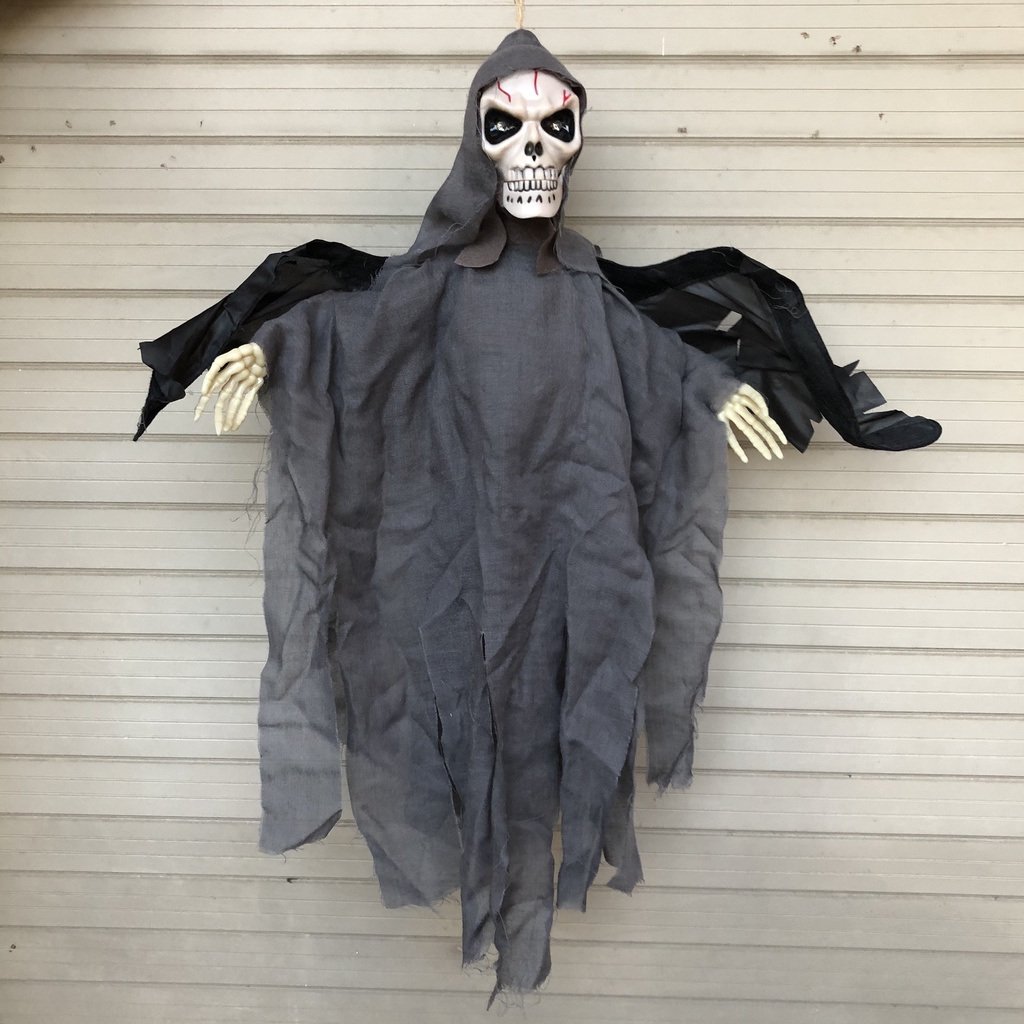 Ma dơi đen trắng có đèn mắt, đập cánh và tiếng hú kinh dị trang trí Halloween