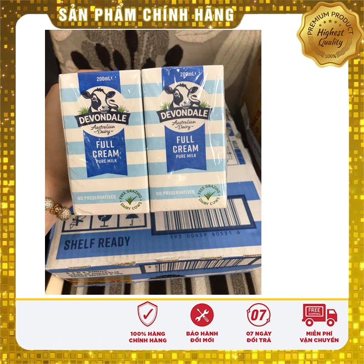 (Nhập khẩu) Thùng Sữa tươi nguyên chất tiệt trùng Devondale Milk 200mlx6