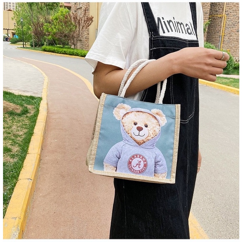 Túi tote Vải Lanh mini In Họa Tiết Hoạt Hình Phong Cách Nhật Bản Thời Trang Cho Nữ