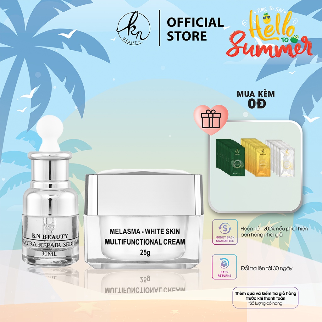 2 sản phẩm Trắng Da Ngừa Nám KN Beauty chuyên sâu: Kem dưỡng 25g + Serum 30m tặng sữa tắm bịch