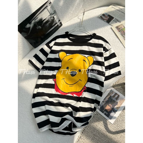 Áo phông kẻ gấu Pooh hàng QCL1