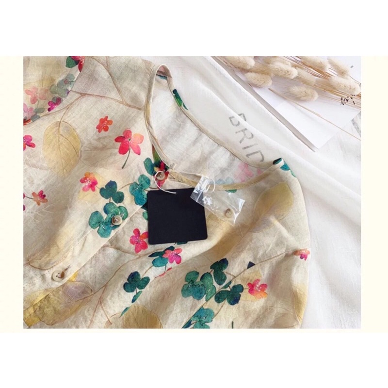 Áo sơ mi hoa Linzstore - Sơ Mi kiểu babydoll hoa tay lỡ vải thô lụa in hoa cao cấp