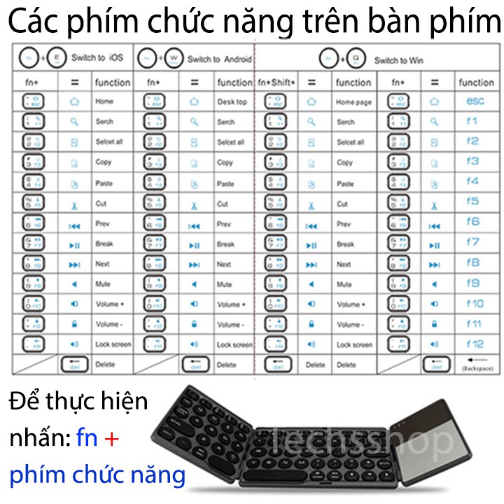 Bàn phím bluetooth không dây gấp gọn có chuột cảm ứng - Loại phím tròn mới