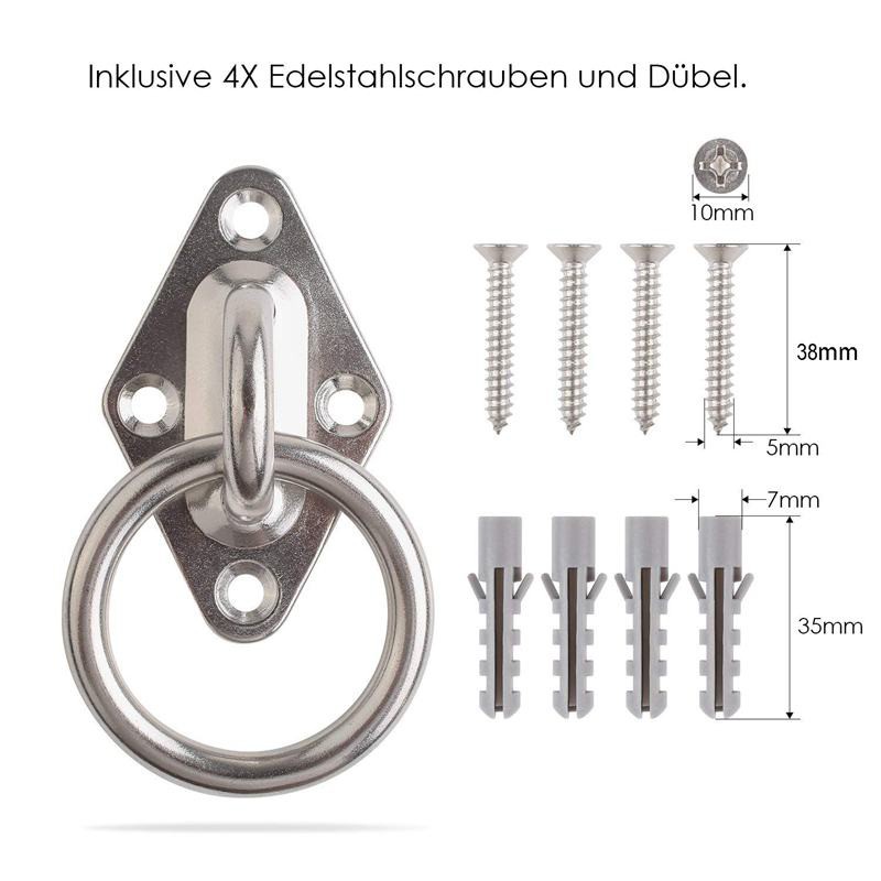 Bộ móc treo võng gắn tường hoặc trần nhà từ thép không gỉ 80mm x 50mm