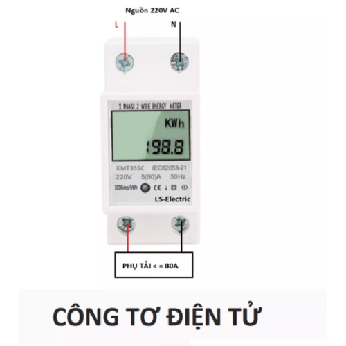 Công tơ điện tử 1 pha đa năng 80A thiết bị đo công xuất loại có reset