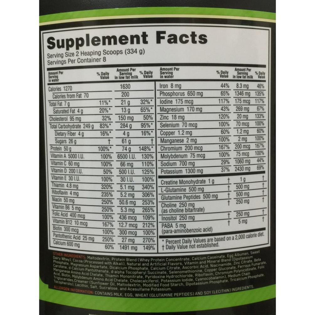 Sữa Tăng Cân Cho Người Gầy On Optimum Nutrition Serious Mass 6 lbs