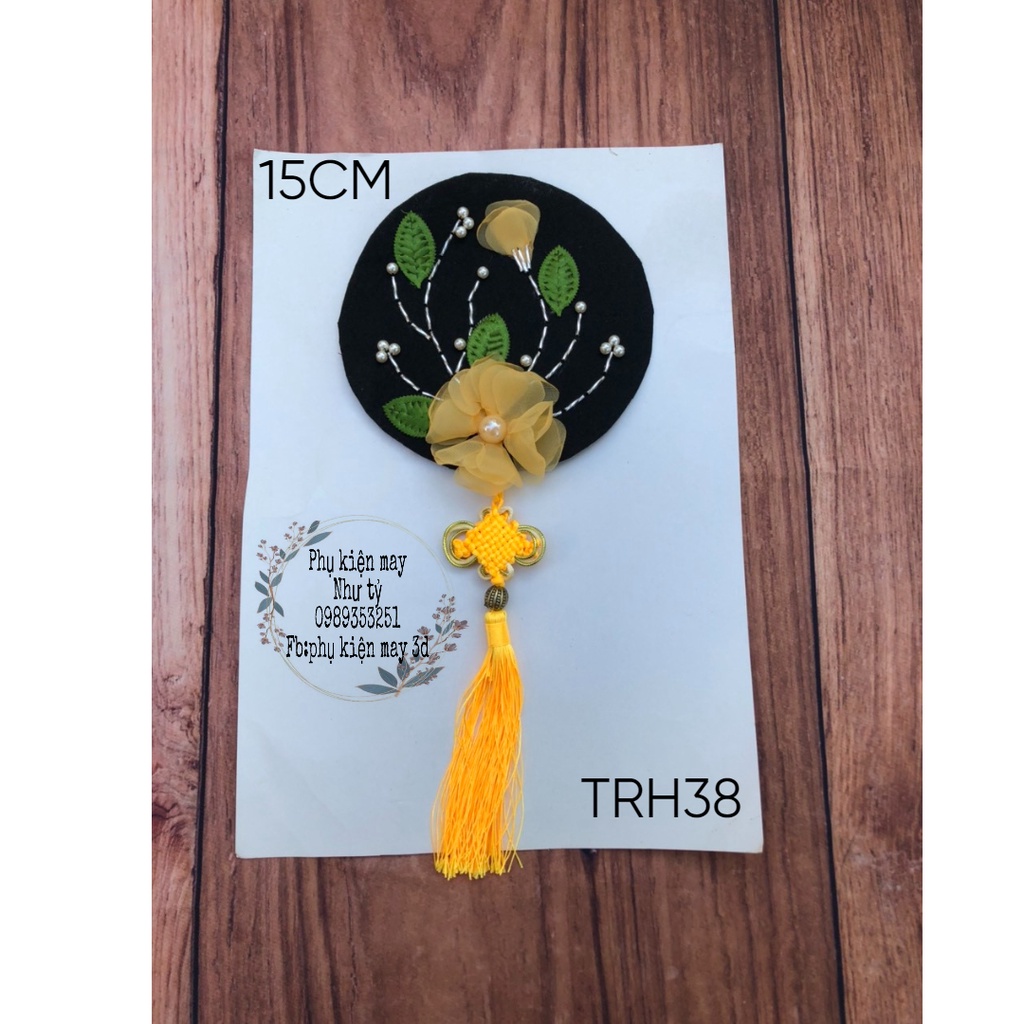[Có sẵn] [Ảnh thật] tấm tròn thêu kết cườm hoa nổi kèm dây xinh xắn 15cm