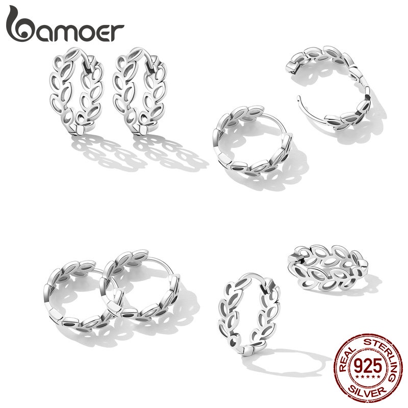 Hoa tai Bamoer bằng bạc 925 hình chiếc lá đính đá sang trọng