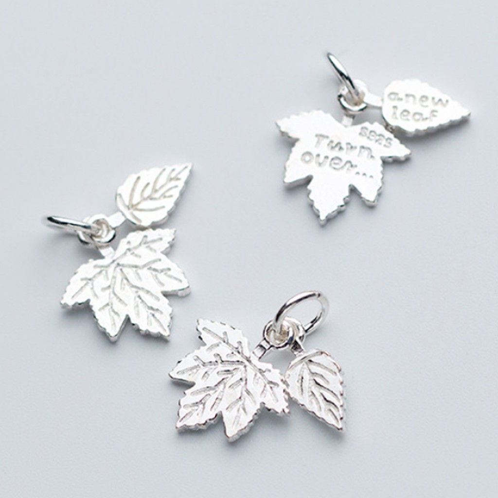 Charm bạc chiếc lá hình treo 3