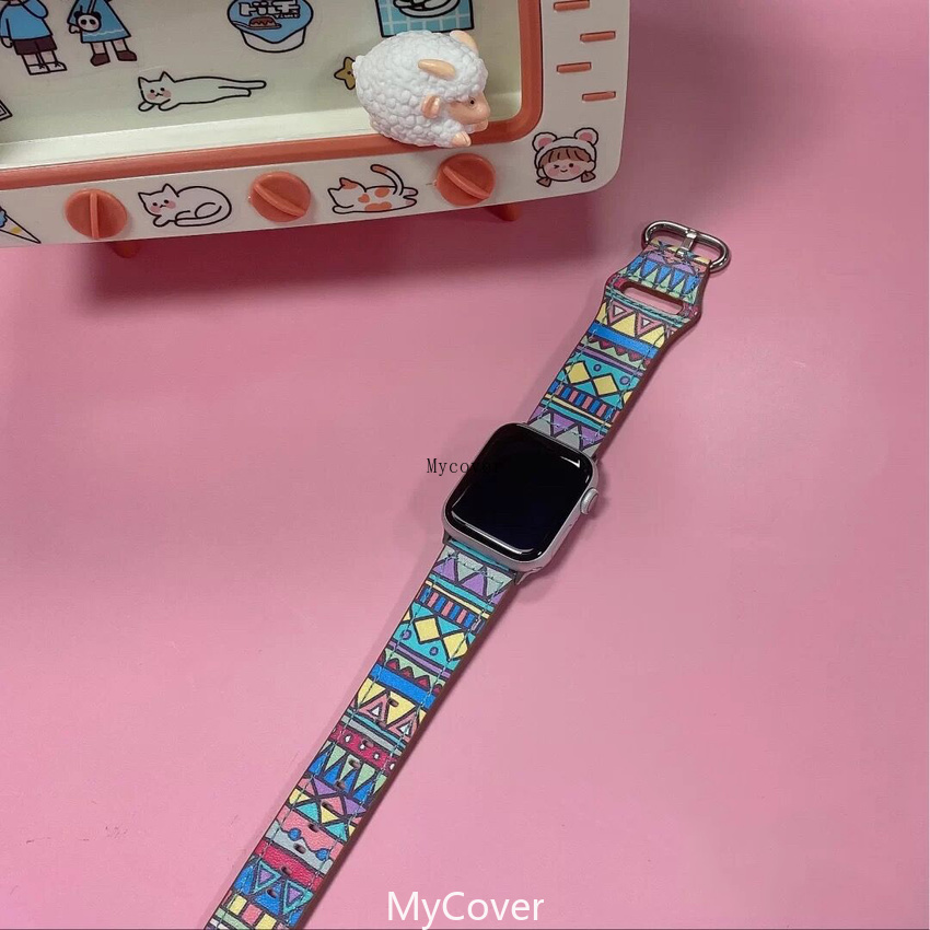 NEW Dây Da Họa Tiết Hoa Cho Đồng Hồ Apple Watch Series 5 4 3 2 1 (Iwatch 38mm 42mm 40mm 42mm)