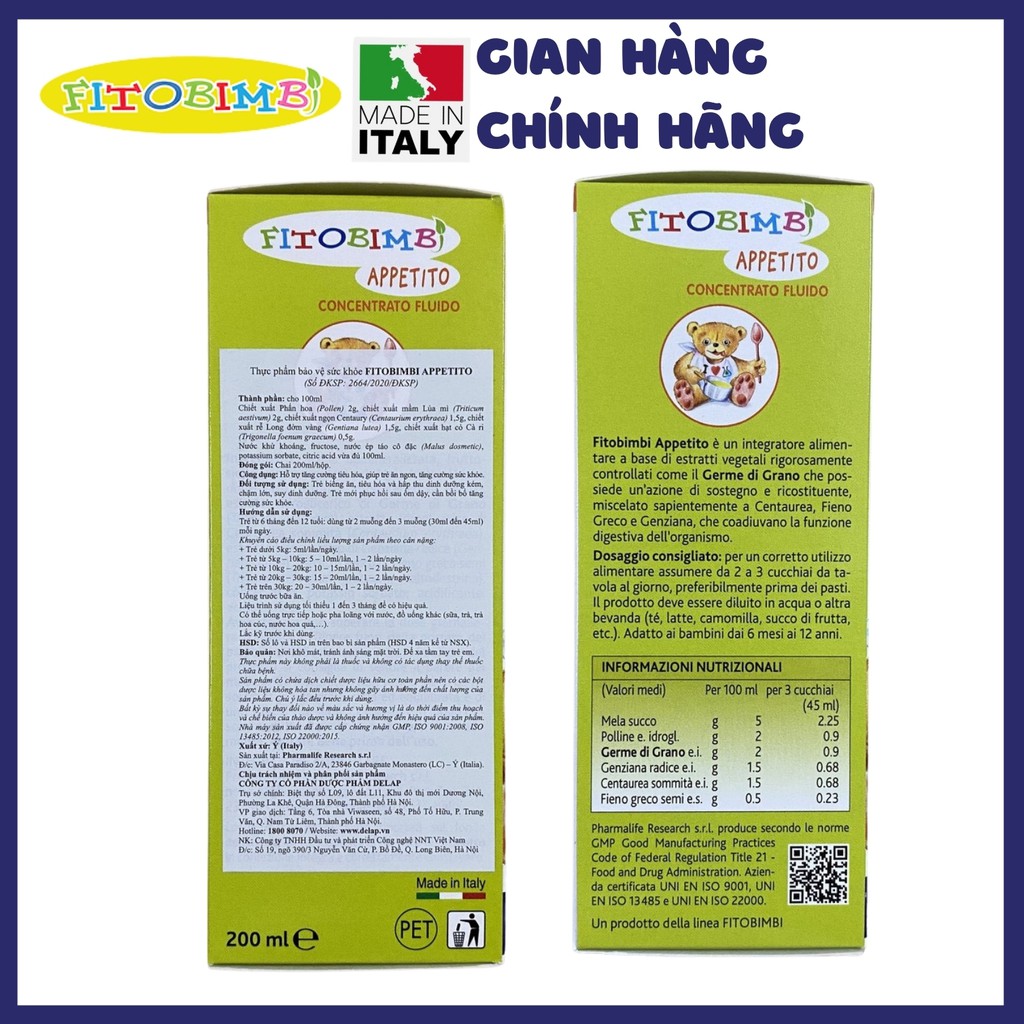 Fitobimbi Appetito -  Hỗ trợ trẻ ăn ngon, tiêu hóa tốt (200ml)