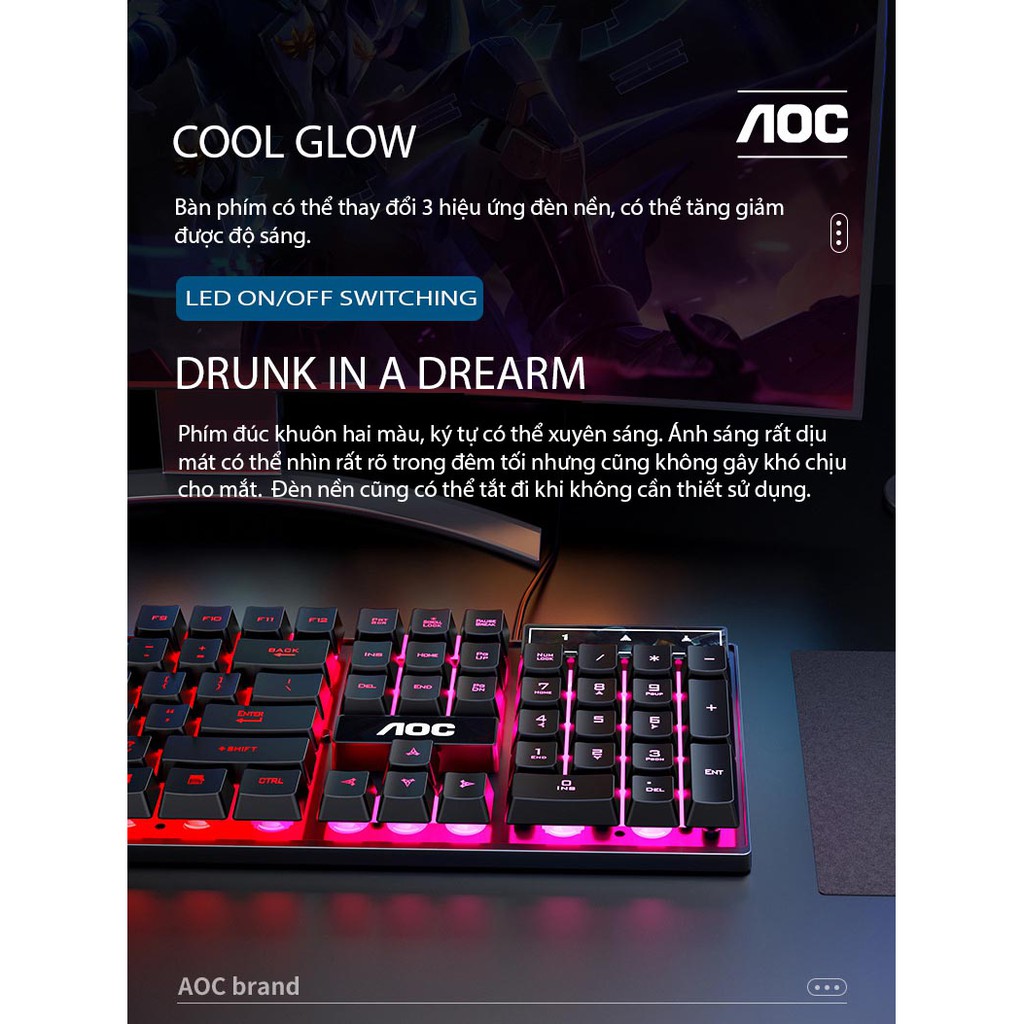 Bộ phím chuột LED AOC KB121 Chuyên Game, Văn Phòng- Dùng cho Laptop, Máy tính để bàn | BigBuy360 - bigbuy360.vn