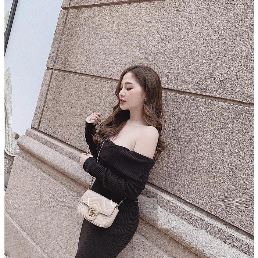 (VIDEO+HÌNH THẬT) Đầm Body Trễ Vai Tay Dài Bẹ To From Dài (ĐEN+NÂU) | BigBuy360 - bigbuy360.vn