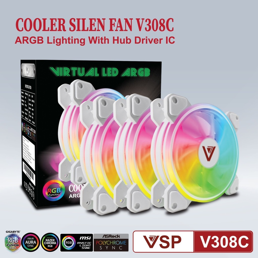 Bộ kit 3 Fan Led RGB + Hub VSP V308C (Màu trắng)