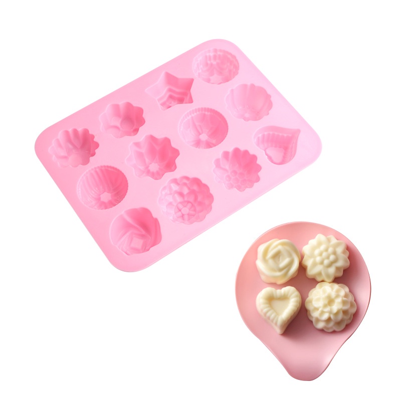 Khuôn Silicone 12 Ngăn Làm Đá Hình Hoa Hồng