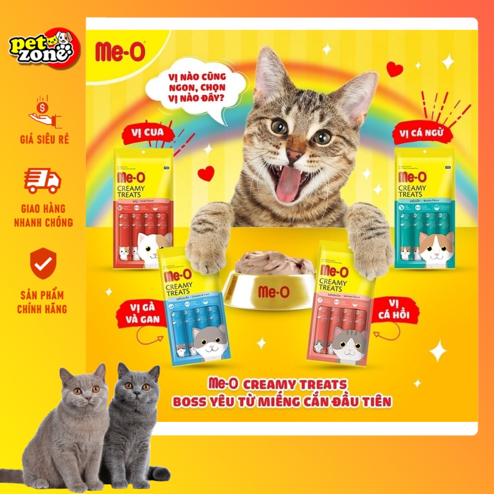Sốt thưởng cho mèo Me-o Creamy - Súp thưởng, cháo que cho mèo (Túi 4 que)