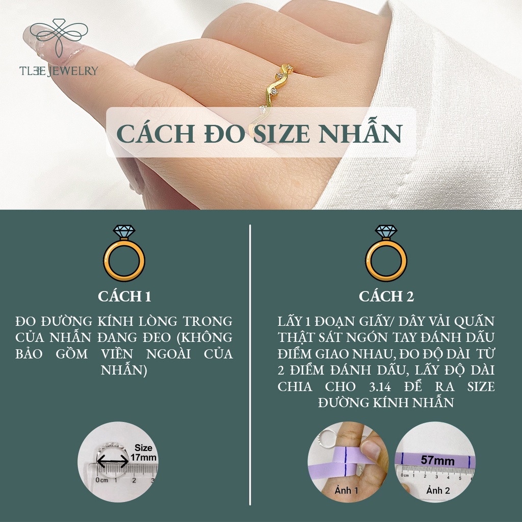 Nhẫn bạc nữ TLEE mặt sóng đính đá mạ vàng 14k cao cấp NCJ A0127