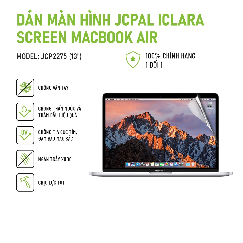 Miếng dán màn hình JCPAL Iclara screen Macbook Air chống chói, chống bụi, bám vân tay tốt, chống thấm nước