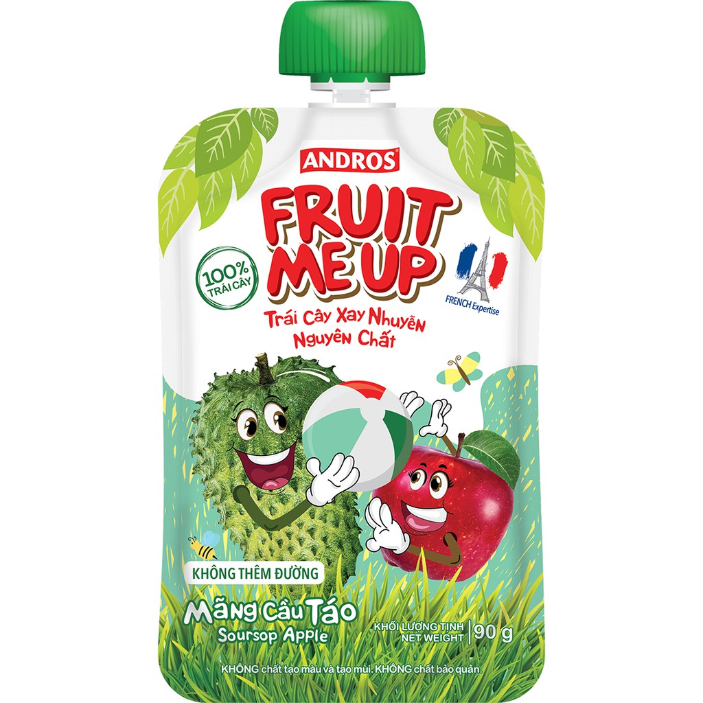 FRUIT ME UP - Trái cây xay nhuyễn nguyên chất - Fruit Me Up Andros - Mãng Cầu Táo - 90g x 40