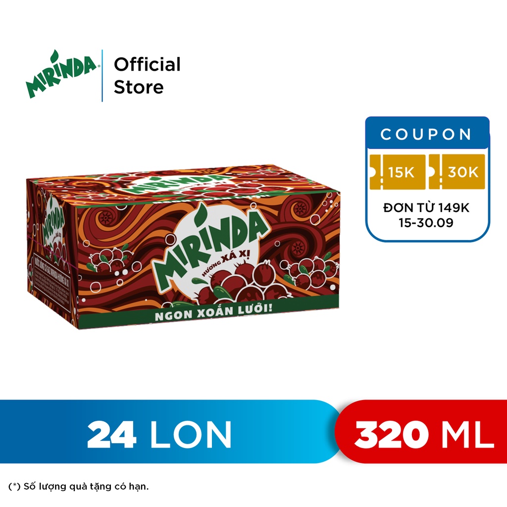 Thùng 24 Lon Nước Ngọt Có Gaz Mirinda Xá Xị (320ml/lon)