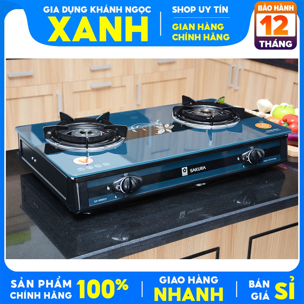 Bếp gas đôi Sakura SA-690GH - trưng bày +Tặng kèm dây gas Chất liệu đầu đốt Đồng thau ,tiết kiệm gas