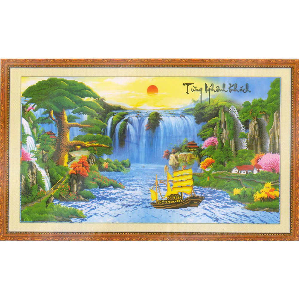 (GIẢM GIÁ) Tranh Đính Đá ABC 3D Tùng Nghênh Khách DF032 (KHÁCH TỰ ĐÍNH) KT:90X52CM