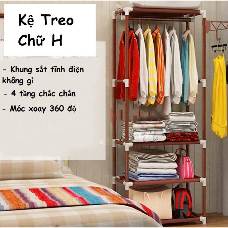 [HOT] Kệ Treo Quần Áo, Tủ Quần Áo Chữ H Hình Chữ Nhật Đa Năng Có Móc Treo Cao Cấp - Gọn Gàng, Nhiều Ngăn Kệ Treo