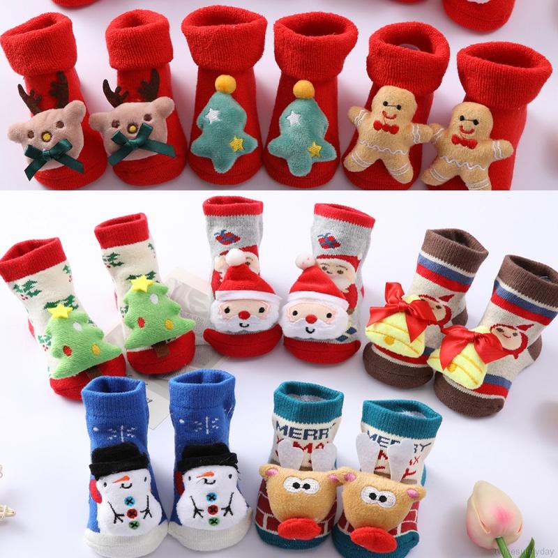 Vớ Cotton Cổ Trung Chống Trượt In Họa Tiết Hoạt Hình Giáng Sinh Cho Bé Sơ Sinh