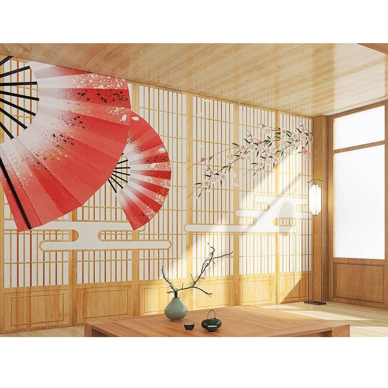 Giấy Dán Tường Khung Gỗ Trang Trí Phông Nền Nhà Hàng Sushi Kiểu Nhật Bản