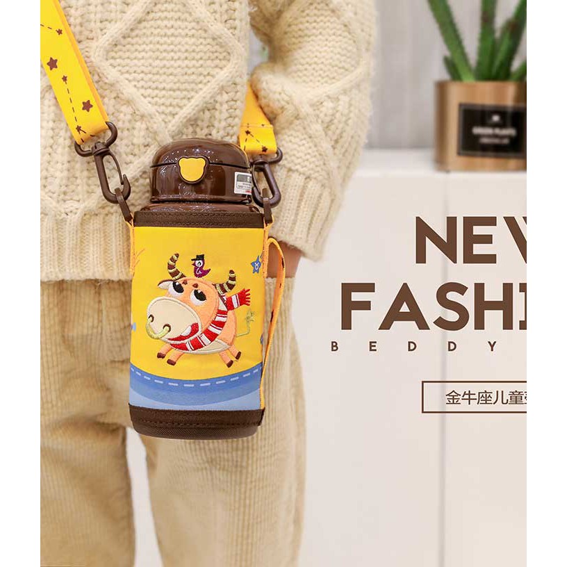 Bình giữ nhiệt trẻ em Beddybear hình Kim Ngưu - 3 Nắp thay thế - Dung tích 600 ml - Chất liệu cao cấp Thép không rỉ 316