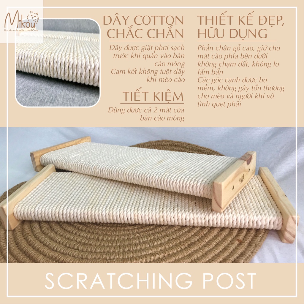 Cào móng mèo, kích thước 54x20cm, bền chắc, kèm catnip, bàn cào móng cho mèo handmade, Mikou shop