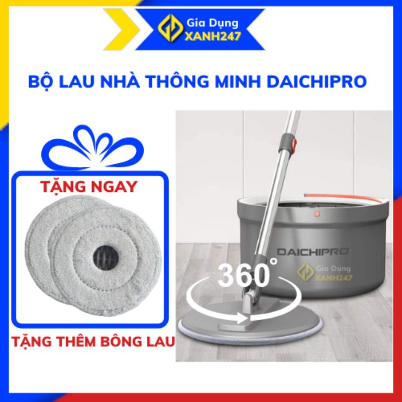 Bộ lau nhà thông minh DAICHIPRO, chổi lau nhà thế hệ mới xoay 360 độ tự động tách nước bẩn.